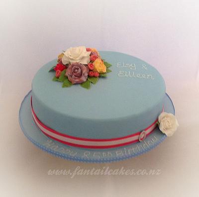 Elegant flowers for 85 year old twins - Cake by Fantail Cakes