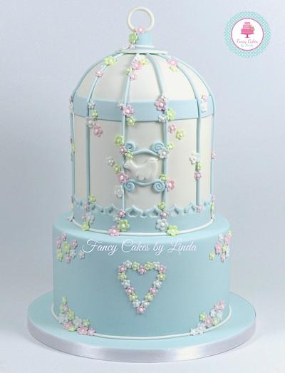 Blue & White Birdcage Birthday Cake - Cake by Ceri Badham