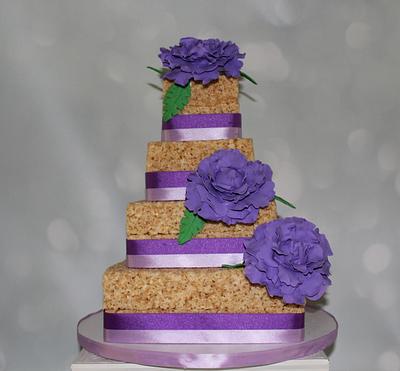 Krispie Treat Wedding Cake with Gumpaste Fantasy Peonys - Cake by Rosie93095