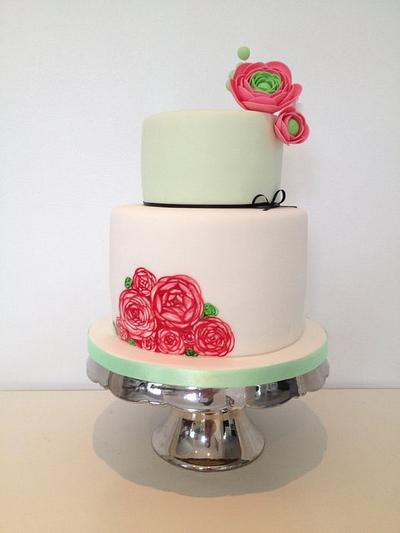 Hand Painted Rununculus and mint theme cake - Cake by daisydoux