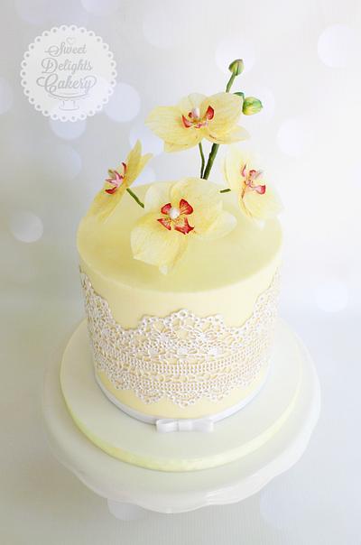 Yellow Orchids Anniversary Cake - Cake by Sweet Delights Cakery