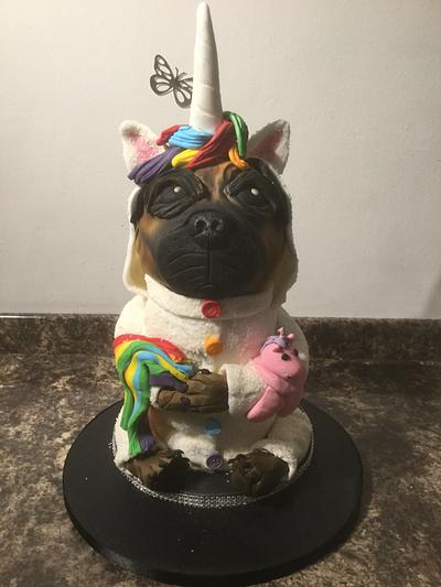 Onesie, unicorn loving Pug  - Cake by Dawnscakecouture