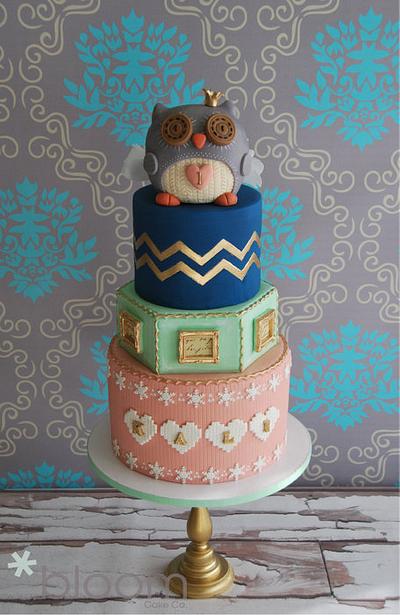 Parisian winter inspired theme owl 1st birthday cake - Cake by BloomCakeCo