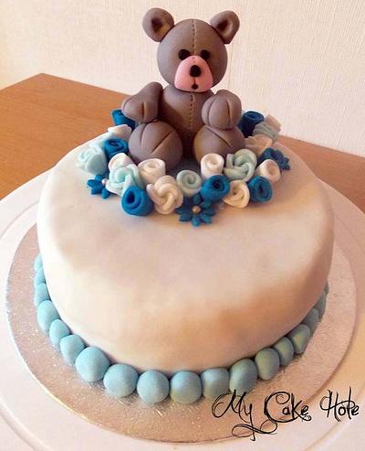 Baby Blue Teddy Bear Cake - Cake by Leigh Medway