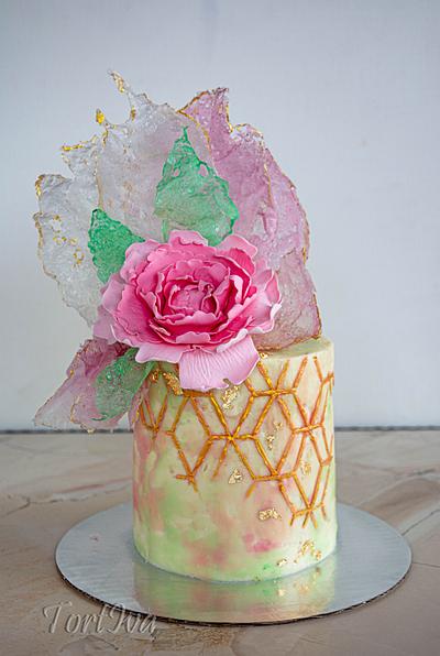 Cake with peony and sails - Cake by TortIva