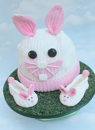 Knitted effect easter bunny hat and booties - Cake by Lynette Brandl