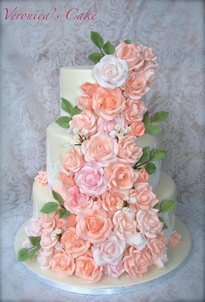 Peach rose wedding cake - Cake by Veronica22