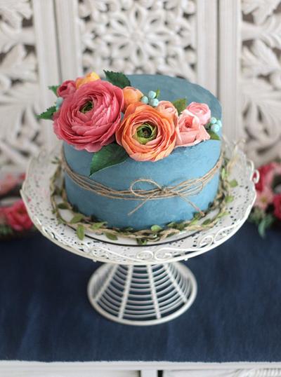 Birthday cake with wafer paper flowers - Cake by Eleonora Nestorova