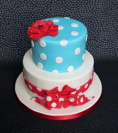 Red and Turquoise Spotty Cake - Cake by Pam 