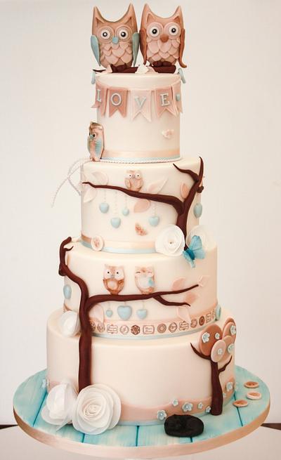 Vegan Owl Wedding cake - Cake by Samantha's Cake Design