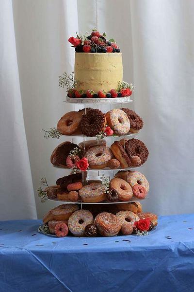 Naked cake fresh fruit and donuts. - Cake by Maggie