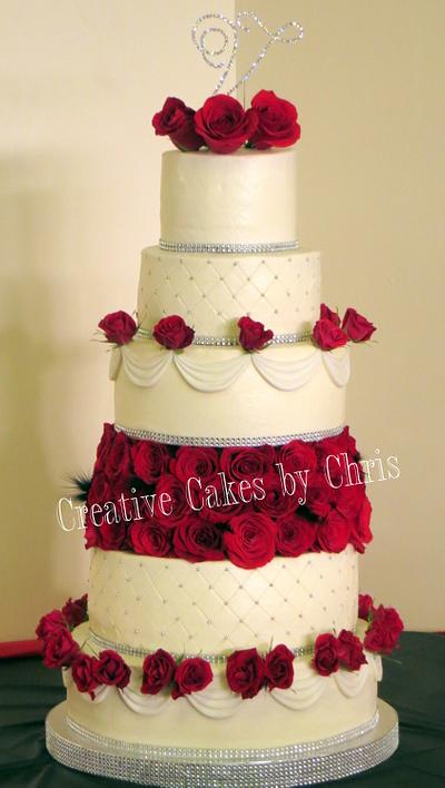 5 tier Bling and Roses Wedding Cake - Cake by Creative Cakes by Chris