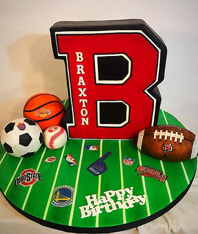Sports theme Letterman cake first Birthday  - Cake by The Cake Mamba
