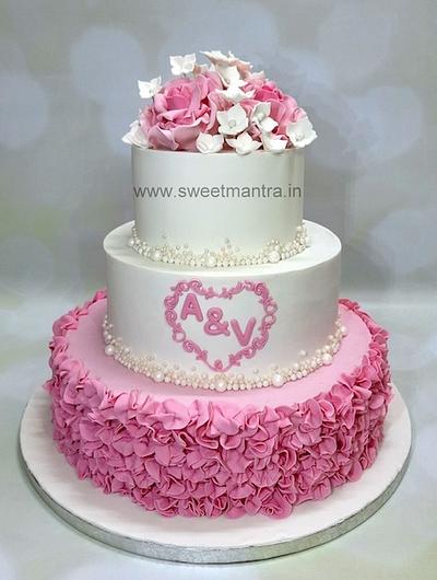 3 tier fondant cake for engagement - Cake by Sweet Mantra Customized cake studio Pune