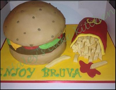 Cheeseburger and fries - Cake by haley