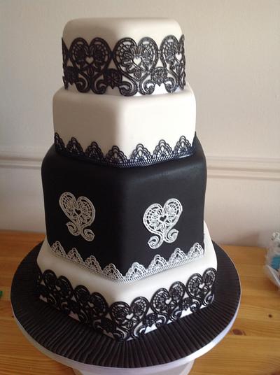 Hexagonal with lace - Cake by Iced Images Cakes (Karen Ker)
