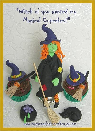 Witch Cake Topper with cupcakes - fondant  - Cake by Mel_SugarandSpiceCakes