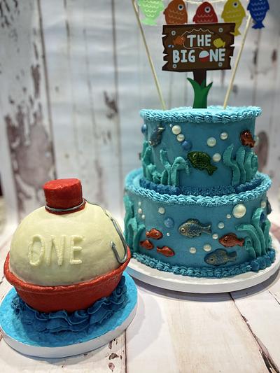 “The Big One” birthday cake & fishing bobber smash cake - Cake by Eicie Does It Custom Cakes