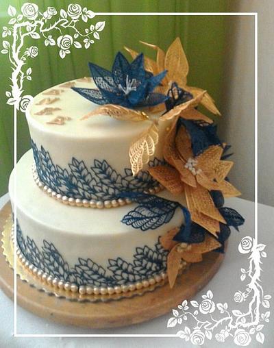 Gold blue lace - Cake by luhli