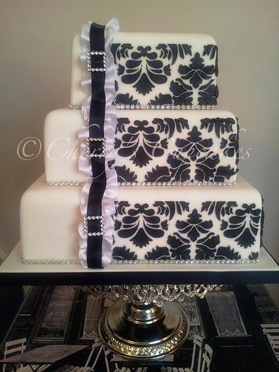 Black & White Damask Wedding Cake - Cake by Cherry's Cupcakes