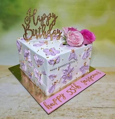 Square cake with flowers - Cake by Sweet Mantra Homemade Customized Cakes Pune
