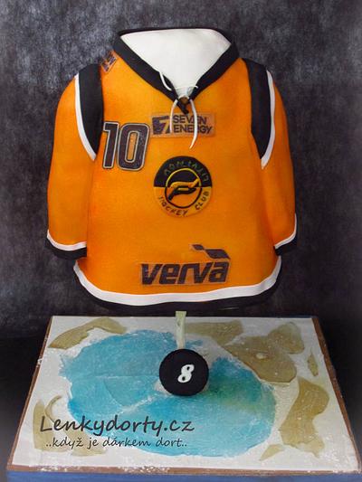 Gravity defying cake hockey jersey for a little hockey player - Cake by Lenkydorty