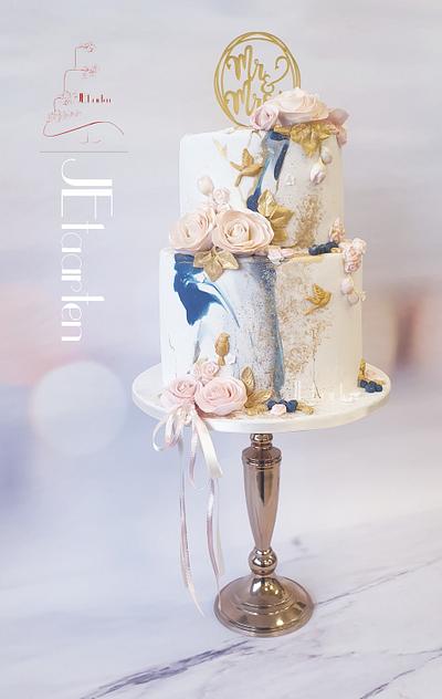 Blue and blush weddingcake  - Cake by Judith-JEtaarten