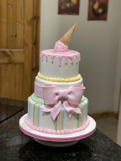 Drips, stripes With Bow - Cake by Cakes For Fun
