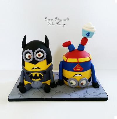 Batman and Superman Minions - Cake by Susan Fitzgerald Cake Design
