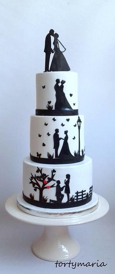 Wedding cake with silhouette - Cake by tortymaria