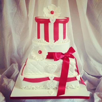 Red and white wedding cake - Cake by Dee