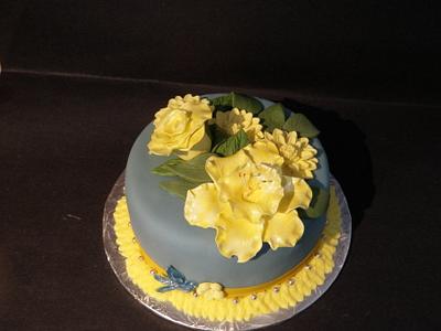 Yellow spring flowers cake for Bride Heather - Cake by June ("Clarky's Cakes")
