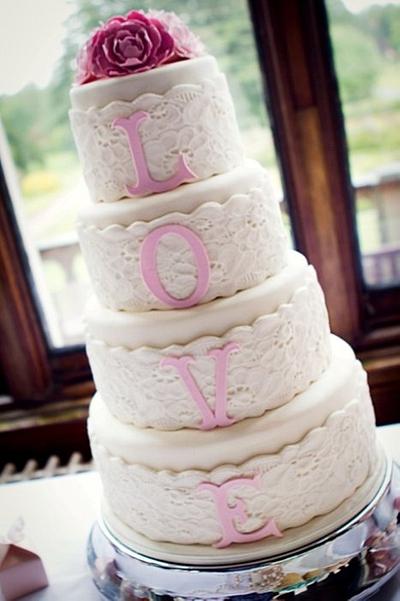 Vintage Lace LOVE Wedding Cake - Cake by Cheryl Witcombe Thomas