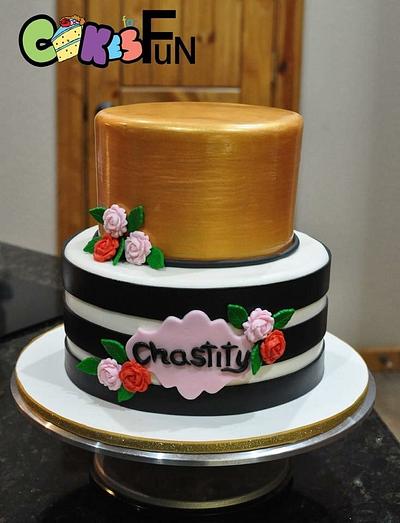 Black & white stripes with gold tier - Cake by Cakes For Fun