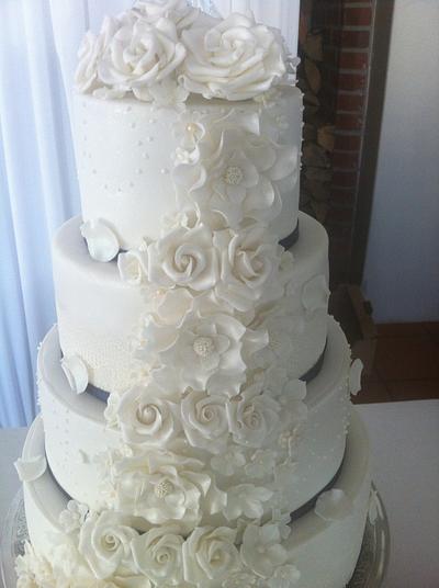 White Wedding Cake  - Cake by CakeIndulgence