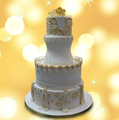 White Layers with Yellow Accents - Cake by MsTreatz