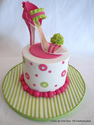 Lime green and Pink shoe on a 6 inch cake - Cake by chefsam