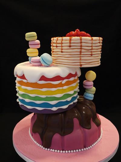 Rainbow, pancakes and macaroons - Cake by Galatia