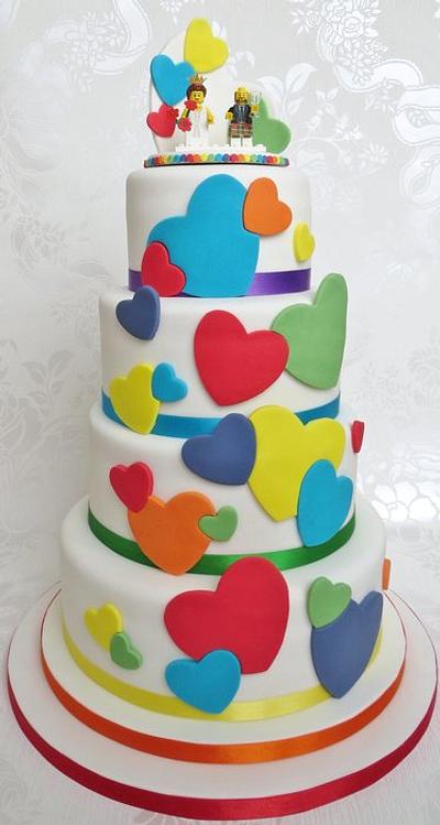 Rainbow Heart Cake and Lego Topper - Cake by Pam 