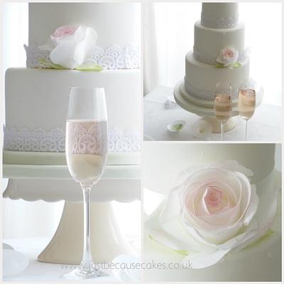 Rice Paper Rose and Lace Wedding Cake - Cake by Just Because CaKes