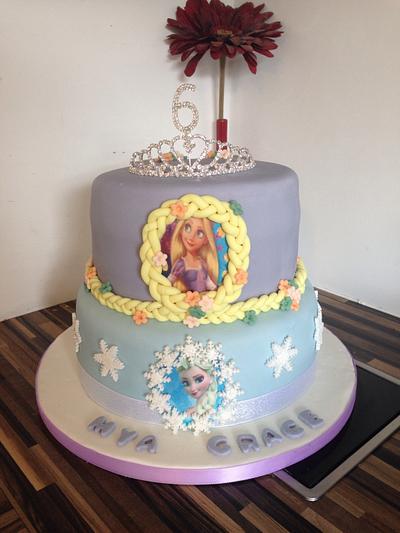 Elsa and Rapunzel cake - Cake by Twiceuponatime