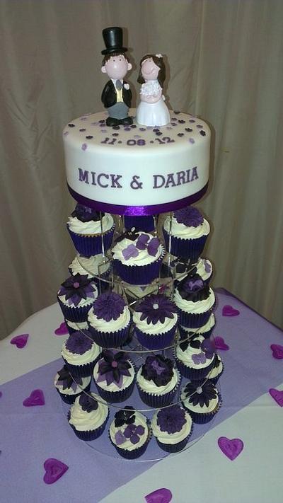 Purple flower wedding cupcakes and cake - Cake by Krumblies Wedding Cakes