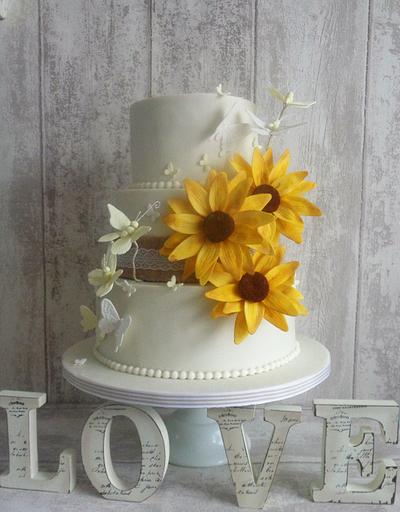 Sunflowers and butterflys...... - Cake by Clare's Cakes - Leicester