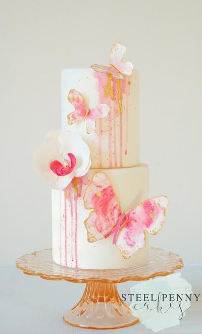 Watercolor Butterflies- Go Pink Collaboration - Cake by Steel Penny Cakes, Elysia Smith