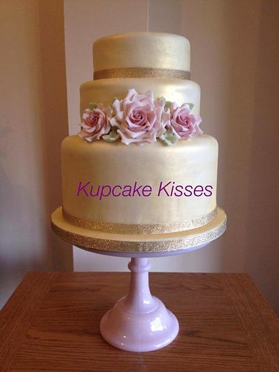 Gold and Rose Wedding Cake - Cake by Lauren