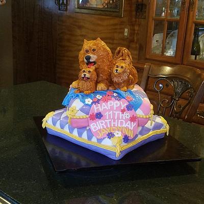 Pomeranians on pillow - Cake by Lorri(Mrs. Hildie)