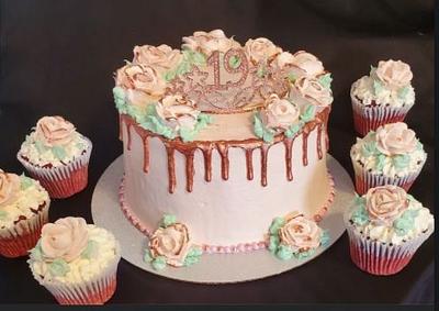 Rose Gold Drip Cake and Cupcakes - Cake by Celene's Confections