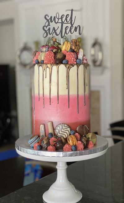 Sweet sixteen drip cake. - Cake by Ann