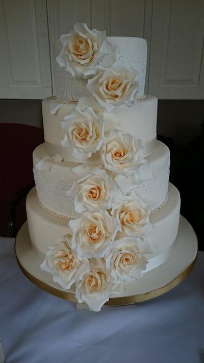 Cascading Golden Roses 4 tier wedding cake  - Cake by Jo's Cakes