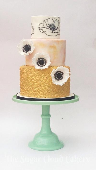 Gold sequins and anemones  - Cake by The sugar cloud cakery
